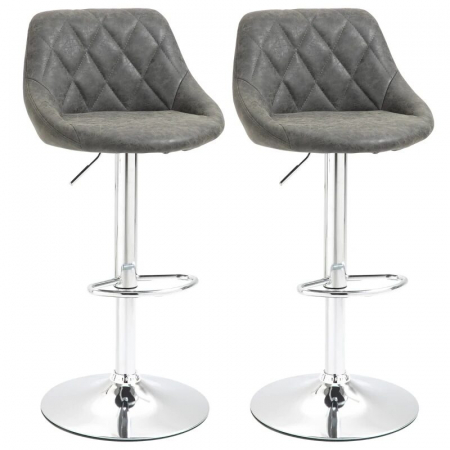 Scaune - Set 2 scaune de bucatarie/bar, Marion, rotative, piele PU, gri si argintiu, 51.5x48x83-104 cm
