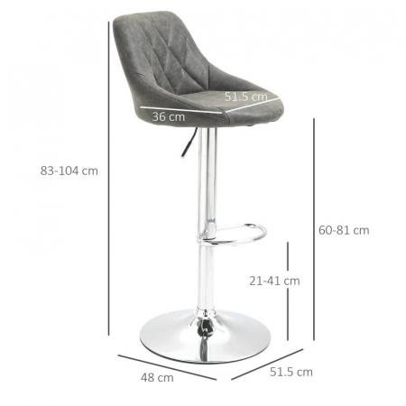 Set 2 scaune de bucatarie/bar, Marion, rotative, piele PU, gri si argintiu, 51.5x48x83-104 cm [7]