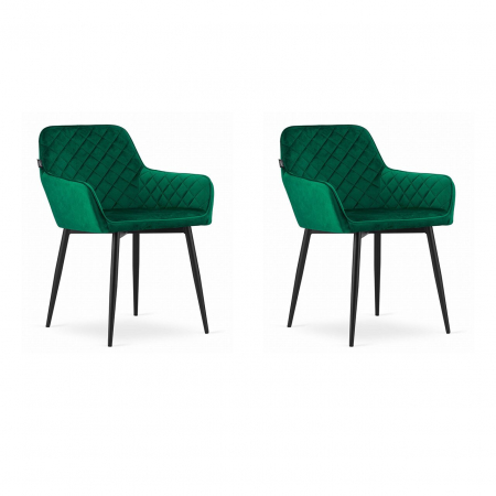 Scaune - Set 2 scaune stil fotoliu bucatarie/living, Artool, Nola, catifea, metal, verde si negru, 58x57x79 cm