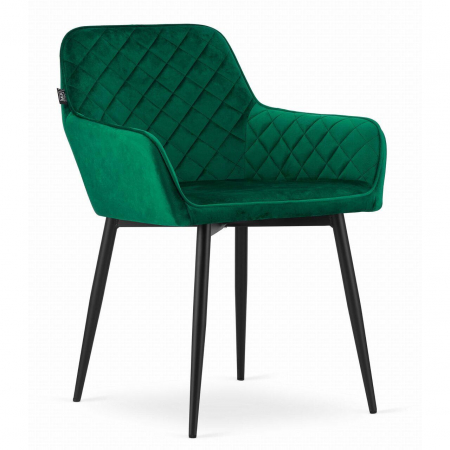 Set 2 scaune stil fotoliu bucatarie/living, Artool, Nola, catifea, metal, verde si negru, 58x57x79 cm [7]