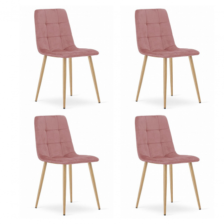 Scaune - Set 4 scaune bucatarie/dining, Artool, Kara, catifea, lemn, roz, 44.5x50.5x87 cm