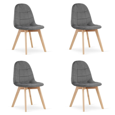 Scaune - Set 4 scaune bucatarie/living, Artool, Bora, catifea, lemn, gri inchis, 44.5x54x81.5 cm