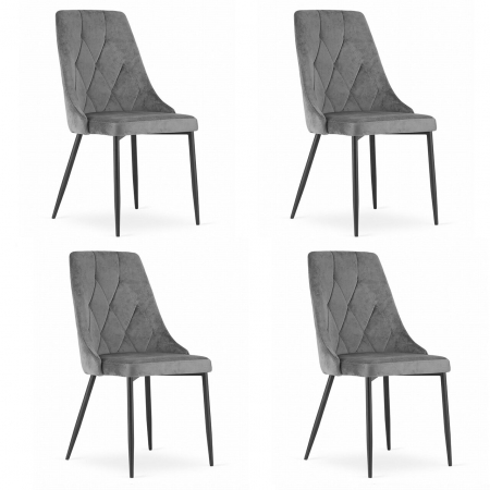 Scaune - Set 4 scaune bucatarie/living, Artool, Imola, catifea, metal, gri, 48.5x61x93.5 cm
