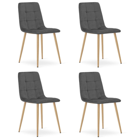 Scaune - Set 4 scaune bucatarie/living, Artool, Kara, catifea, metal, gri si natur, 44.5x50.5x87 cm