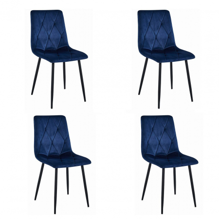 Scaune - Set 4 scaune bucatarie/living, Artool, Libra, catifea bleumarin, picioare metal negru, 44x40x88.5 cm