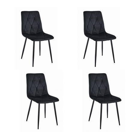 Scaune - Set 4 scaune bucatarie/living, Artool, Libra, catifea neagra, picioare metal negru, 44x40x88.5 cm