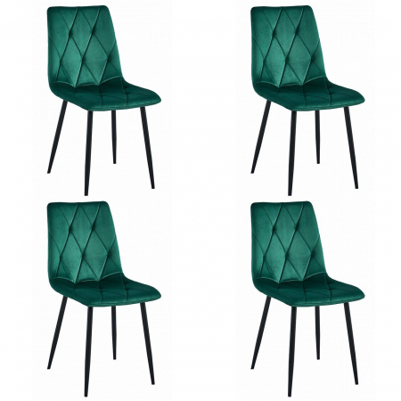 Scaune - Set 4 scaune bucatarie/living, Artool, Libra, catifea verde, picioare metal negru, 44x40x88.5 cm