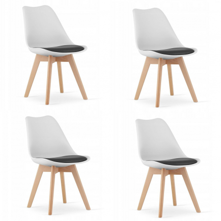Scaune - Set 4 scaune bucatarie/living, Artool, Mark, PP, lemn, alb, perna neagra, 49x43x82 cm