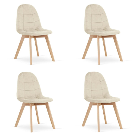 Scaune - Set 4 scaune bucatarie/living, Artool, Bora, catifea bej, picioare lemn natur, 44.5x54x81.5 cm