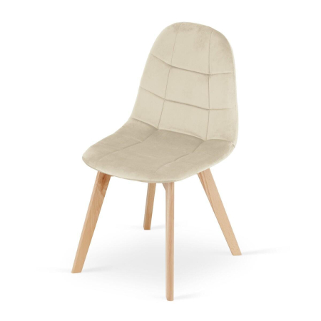 Set 4 scaune bucatarie/living, Artool, Bora, catifea bej, picioare lemn natur, 44.5x54x81.5 cm [2]