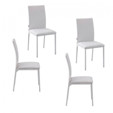 Set 4 scaune bucatarie/living, Ethel, piele ecologica, metal, alb, 41x50x91 cm [1]