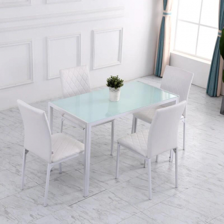 Set 4 scaune bucatarie/living, Ethel, piele ecologica, metal, alb, 41x50x91 cm [2]