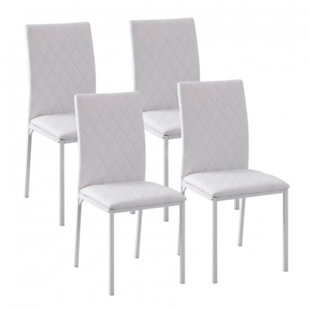 Scaune - Set 4 scaune bucatarie/living, Ethel, piele ecologica, metal, alb, 41x50x91 cm
