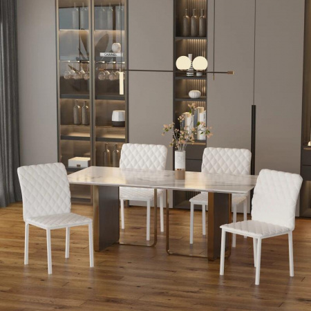 Set 4 scaune bucatarie/living, Ethel, piele ecologica, metal, alb, 41x50x91 cm [9]