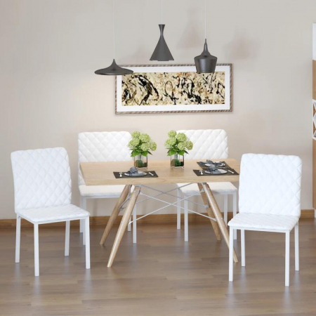 Set 4 scaune bucatarie/living, Ethel, piele ecologica, metal, alb, 41x50x91 cm [7]
