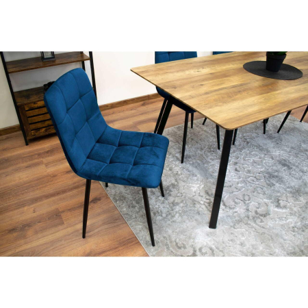 Set 4 scaune bucatarie/living, Kara, catifea, metal, bleumarin si negru, 44.5x50.5x87 cm [9]