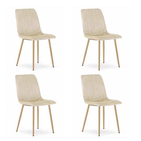 Scaune - Set 4 scaune bucatarie/living, Lava, catifea, metal, bej deschis si natur, 45x55x86 cm