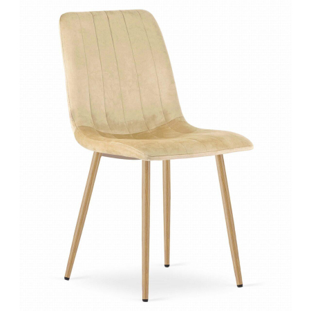 Set 4 scaune bucatarie/living, Lava, catifea, metal, bej si natur, 45x55x86 cm [1]