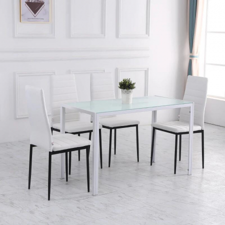 Set 4 scaune bucatarie/living, Tomlo, poliester, metal, alb si negru, 41x50x97 cm [5]