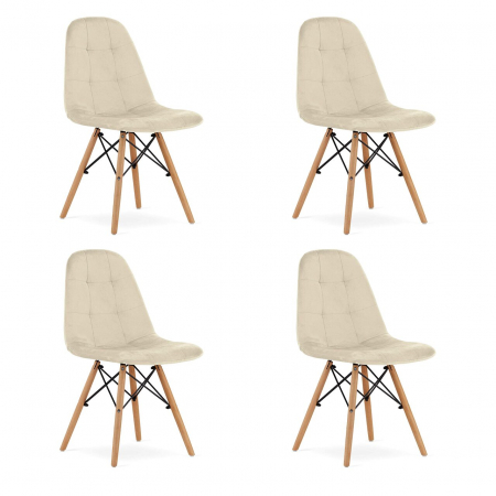Scaune - Set 4 scaune stil scandinav, Artool, Dumo, catifea, lemn, bej, 45x53x84 cm