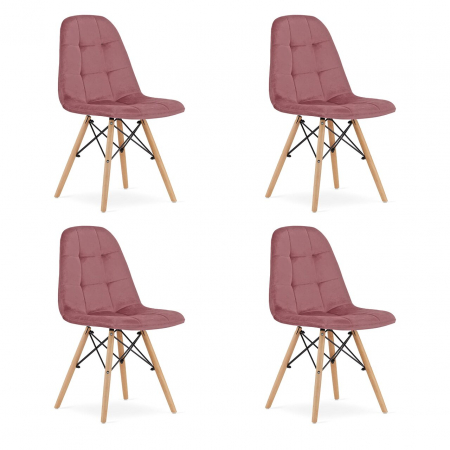 Scaune - Set 4 scaune stil scandinav, Artool, Dumo, catifea, lemn, roz inchis, 45x53x84 cm