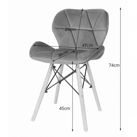 Set 4 scaune stil scandinav, Artool, Lago, catifea, lemn, bej, 47x52x74 cm [5]