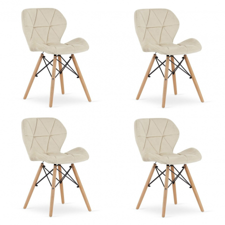 Scaune - Set 4 scaune stil scandinav, Artool, Lago, catifea, lemn, bej, 47x52x74 cm