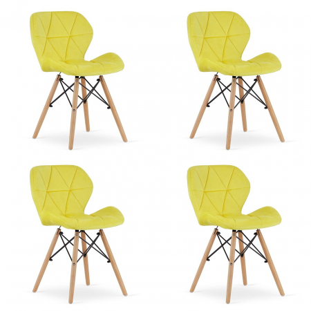 Scaune - Set 4 scaune stil scandinav, Artool, Lago, catifea, lemn, galben, 48x52.5x74 cm