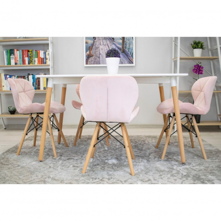 Set 4 scaune stil scandinav, Artool, Lago, catifea, lemn, roz, 48x43x74 cm [13]