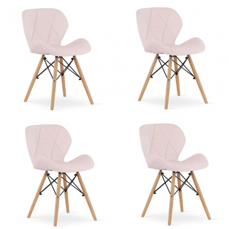 Scaune - Set 4 scaune stil scandinav, Artool, Lago, catifea, lemn, roz, 48x43x74 cm