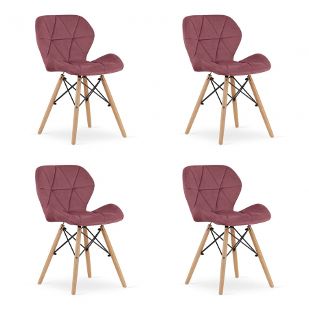 Scaune - Set 4 scaune stil scandinav, Artool, Lago, catifea, lemn, roz inchis, 47x52x74 cm