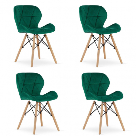 Scaune - Set 4 scaune stil scandinav, Artool, Lago, catifea, lemn, verde, 48x43x74 cm