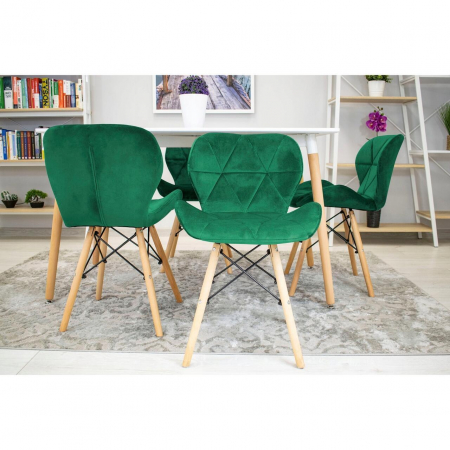 Set 4 scaune stil scandinav, Artool, Lago, catifea, lemn, verde, 48x43x74 cm [7]