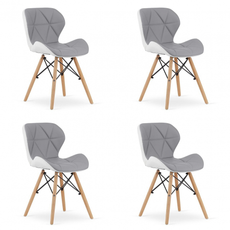 Scaune - Set 4 scaune stil scandinav, Artool, Lago, piele ecologica, lemn, gri si alb, 47x52x73 cm