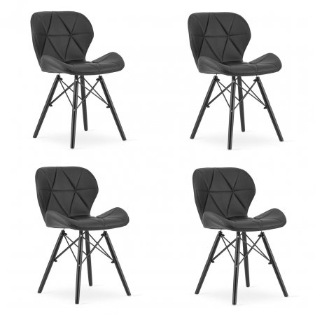 Scaune - Set 4 scaune stil scandinav, Artool, Lago, piele ecologica, lemn, negru, 47.5x52x74 cm