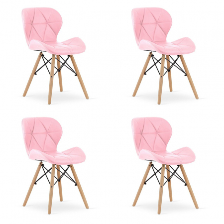 Scaune - Set 4 scaune stil scandinav, Artool, Lago, piele ecologica, lemn, roz, 47x52x73 cm