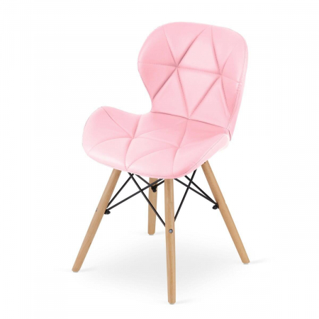 Set 4 scaune stil scandinav, Artool, Lago, piele ecologica, lemn, roz, 47x52x73 cm [1]