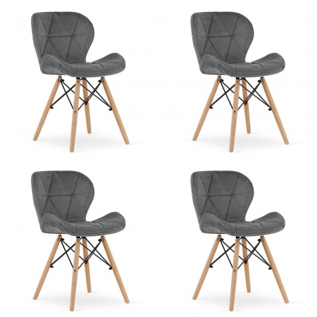 Scaune - Set 4 scaune stil scandinav, Artool, Lago Velvet, catifea, lemn, gri, 47x36x73.5 cm