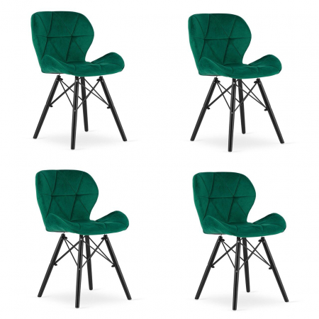 Scaune - Set 4 scaune stil scandinav, Artool, Lago Velvet, catifea, lemn, verde si negru, 47x36x73.5 cm