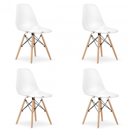 Scaune - Set 4 scaune stil scandinav, Artool, Osaka, policarbonat, lemn, transparent, 46x52x82 cm