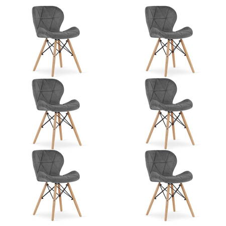 Scaune - Set 6 scaune bucatarie/living, Artool, Lago Velvet, catifea, lemn, gri, 48x52.5x74 cm
