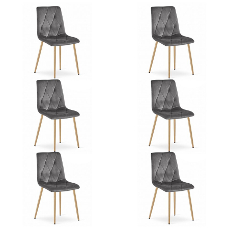 Scaune - Set 6 scaune bucatarie/living, Artool, Libra, catifea, metal, gri, picioare natur, 45x54x86.5 cm
