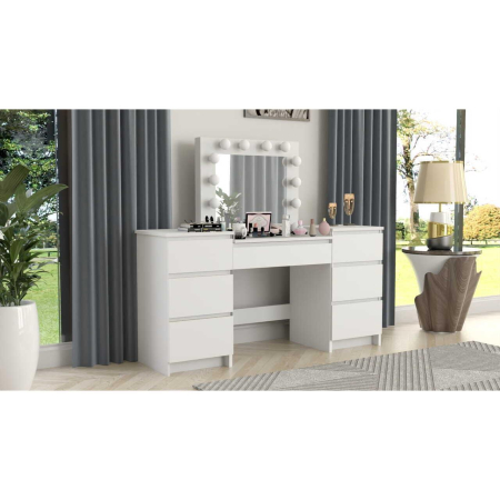 Set masa de toaleta/machiaj Antonia + scaun Mark, alb, cu oglinda si LED-uri, 155x42x135 cm [7]