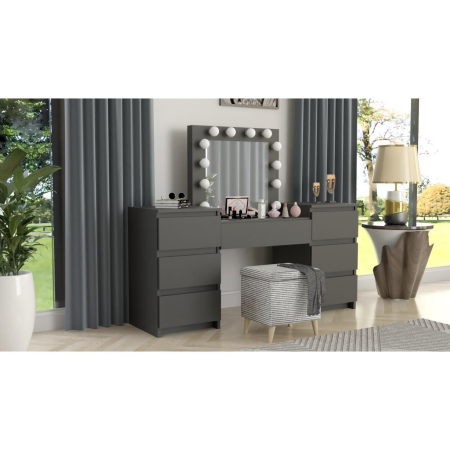 Set masa de toaleta/machiaj Antonia + scaun Mark, negru, cu oglinda si LED-uri, 155x42x135 cm [9]