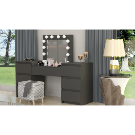 Set masa de toaleta/machiaj Antonia + scaun Mark, negru, cu oglinda si LED-uri, 155x42x135 cm [8]