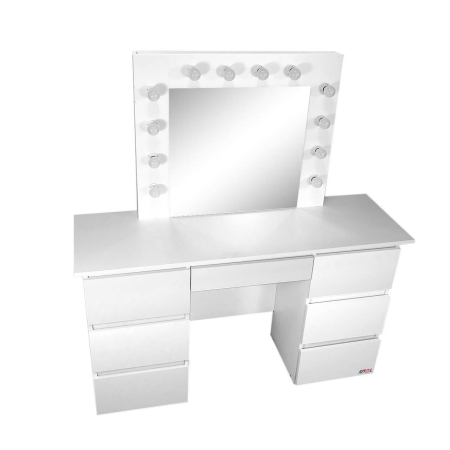 Set masa de toaleta/machiaj Vanessa + scaun Mark, alb, cu oglinda si LED-uri, 130x43x143 cm [7]