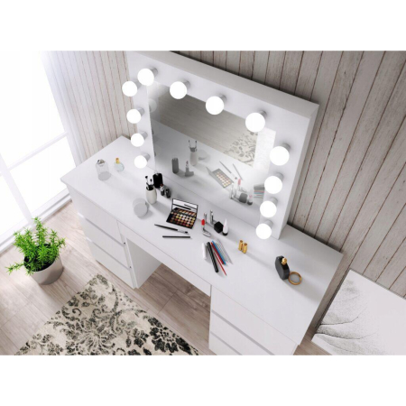 Set masa de toaleta/machiaj Vanessa + scaun Mark, alb, cu oglinda si LED-uri, 130x43x143 cm [8]