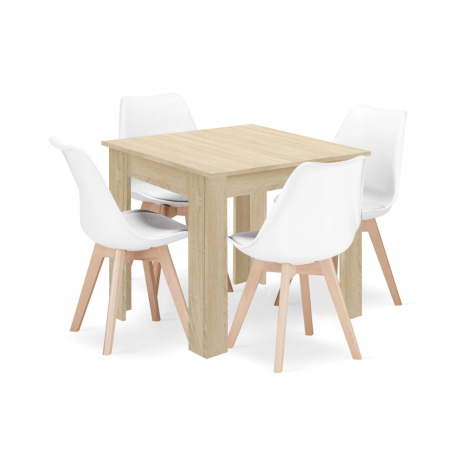 Mese - Set masa pentru sufragerie/living + 4 scaune Mark alb, Artool, lemn, stejar sonoma, 80x80x75 cm