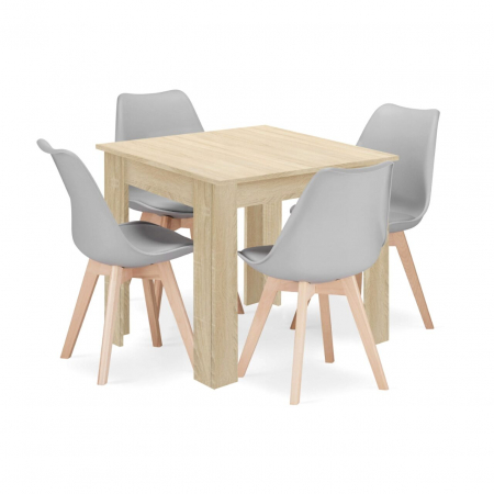 Mese - Set masa pentru sufragerie/living + 4 scaune Mark gri, Artool, lemn, stejar sonoma, 80x80x75 cm