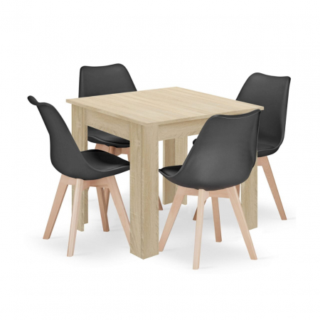 Mese - Set masa pentru sufragerie/living + 4 scaune Mark negru, Artool, lemn, stejar sonoma, 80x80x75 cm